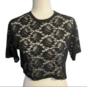 Forever 21 Crop Lace Short Sleeve Black Top  Women’s Size S